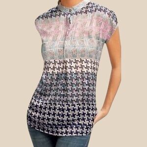 Cabi Astor Popover Chiffon Cap Sleeve Geo Print Blouse  Women’s M Multi